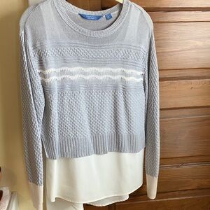 Vera Wang Light Gray and Cream Layered Knit Sweater